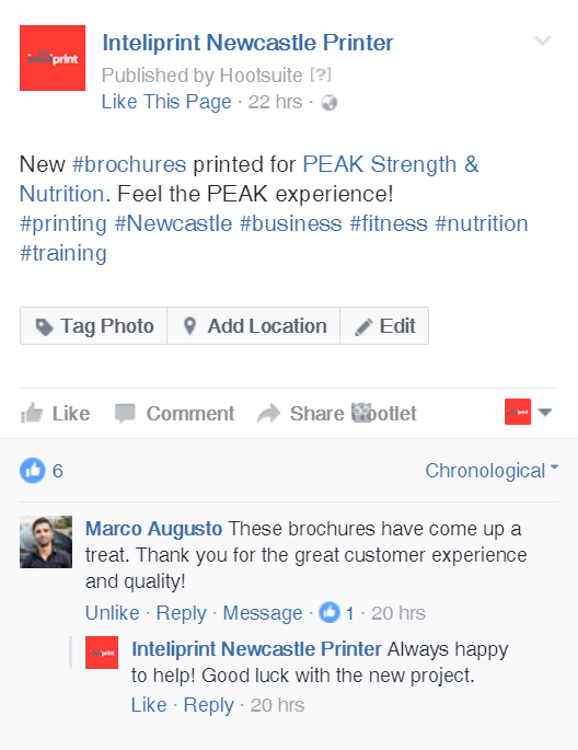 Screenshot of facebook business testimonial